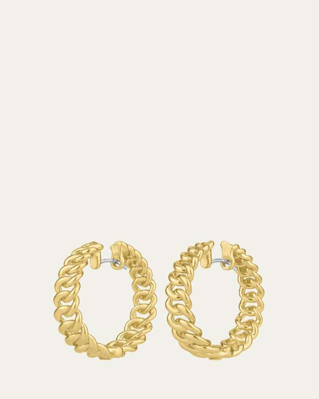 18K Yellow Gold 25mm Cuban Chain Hoop Earrings
